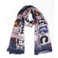 Women′s Flag Printing Spring Summer Long Woven Shawl Scaf (SW138)